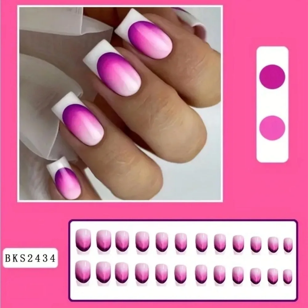 Pink & White Fake Press On Nails NWT